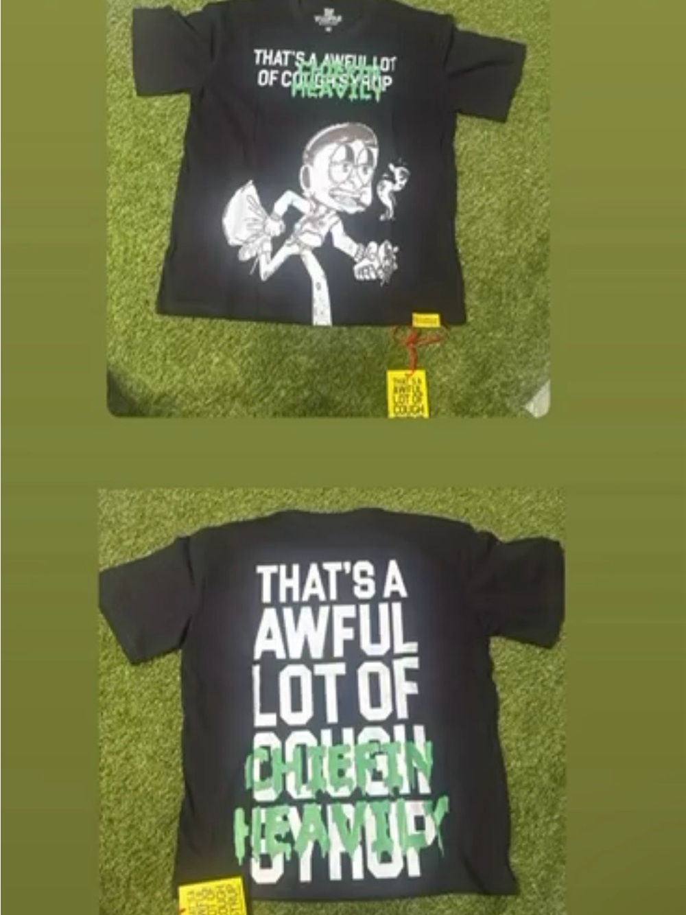 Kids Black Graphic Tee with White & Green Print